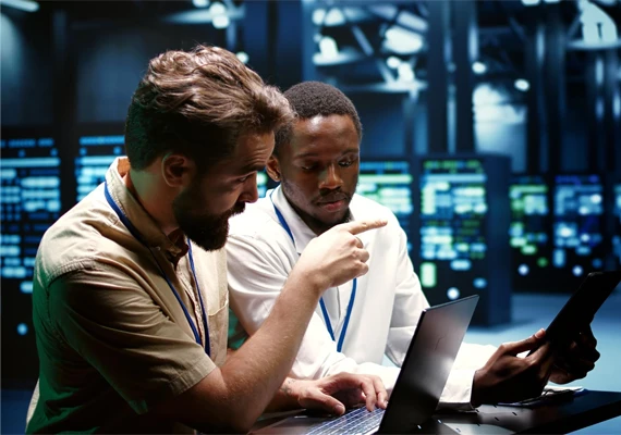 Colleagues working on it solutions together